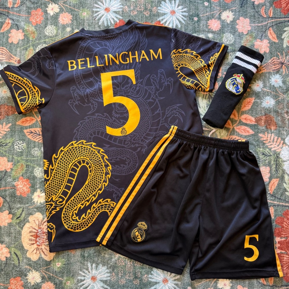 Real Madrid Bellingham Dragon Kit Jersey Shorts Set World Cup Kids Size 30